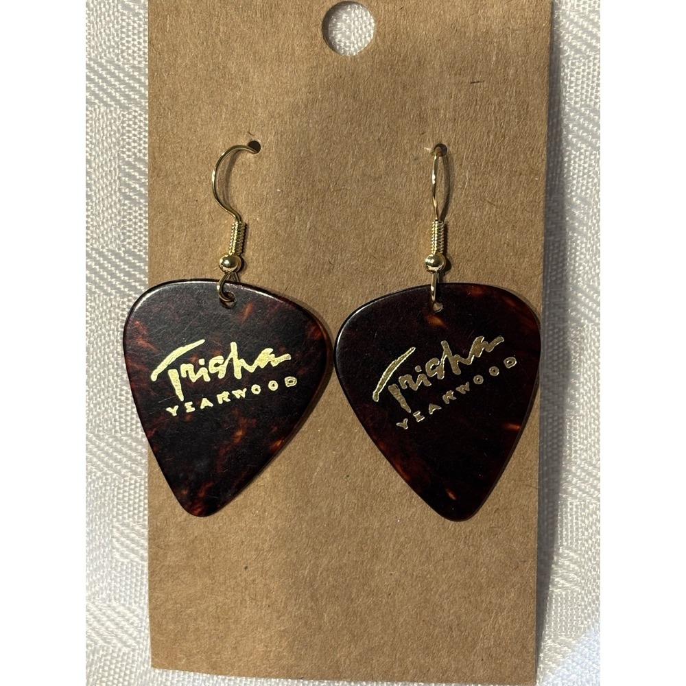 Vintage Trisha Yearwood Guitar Pick Earrings Tortoise Shell
